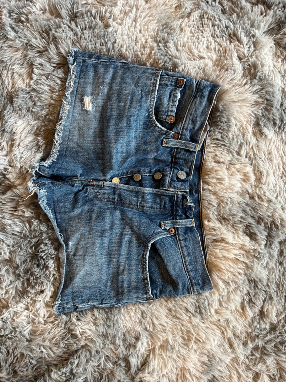 Levi's Button-Front Distressed Blue Denim Shorts